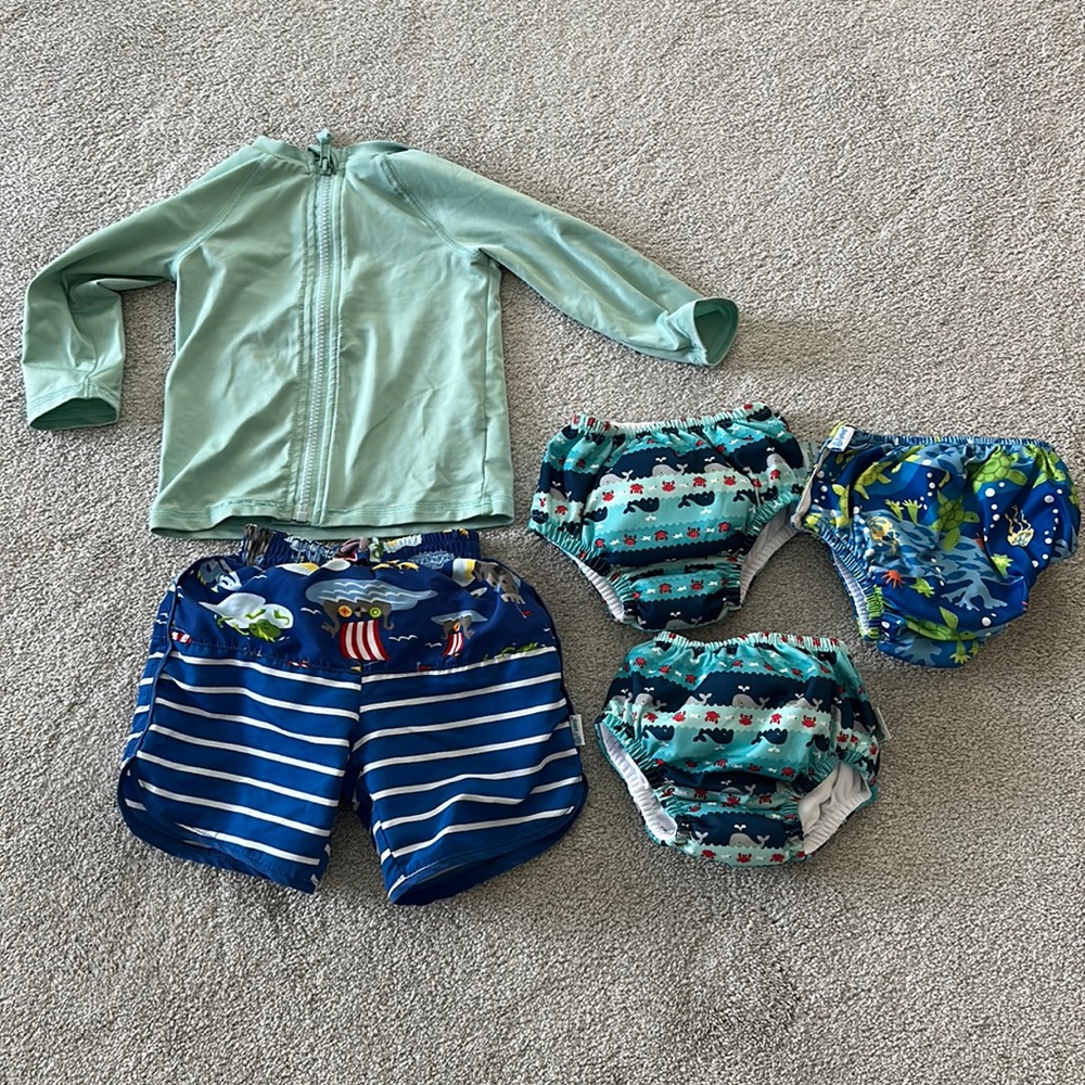 Baby swimming diaper, rash guard and swim trunks